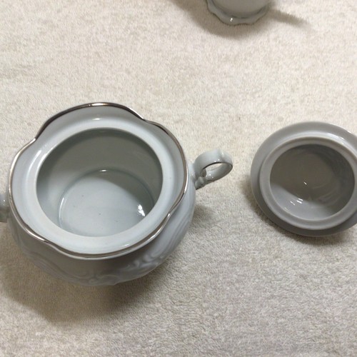 Wawel China Made In Poland Cream & Sugar Set Casa Oro Pattern White & Platinum - Picture 6 of 10