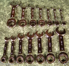 14pc METRIC and SAE STUBBY COMBINATION RATCHETING WRENCH SET Rack Ratchet Combo