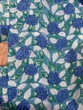 Indian Blue Hand Block Print Cotton Fabric Natural Handmade Sanganeri 2.5 Yard