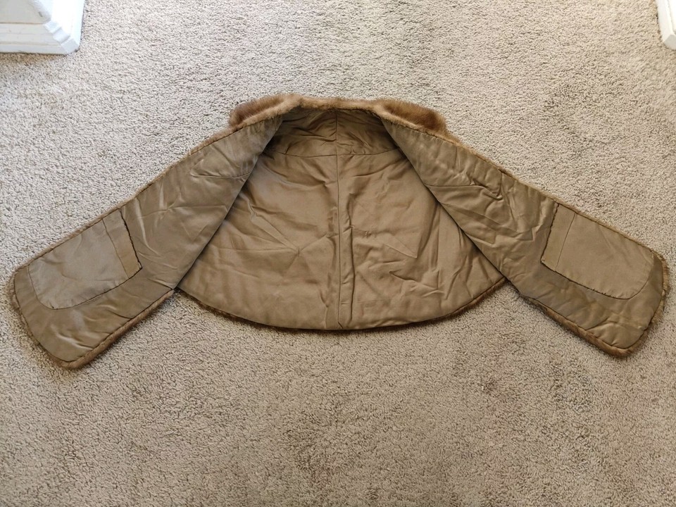 GENUINE NATURAL PASTEL BROWN MINK REAL FUR STOLE COAT WOMEN'S WRAP FULL