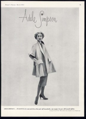 ADELE SIMPSON 1951 Fashion Ad Page SILK TAFFETA Coat and Dress