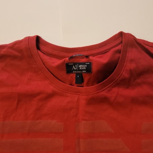 Armani Jeans Men Graphic Red Cotton T-shirt size L Regular Fit AJ Tee 21x26" - Picture 12 of 17