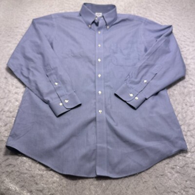 Brooks Brothers 346 Herringbone Slim Oxford Shirt Blue Mens Size XL 16.5 - 4/5