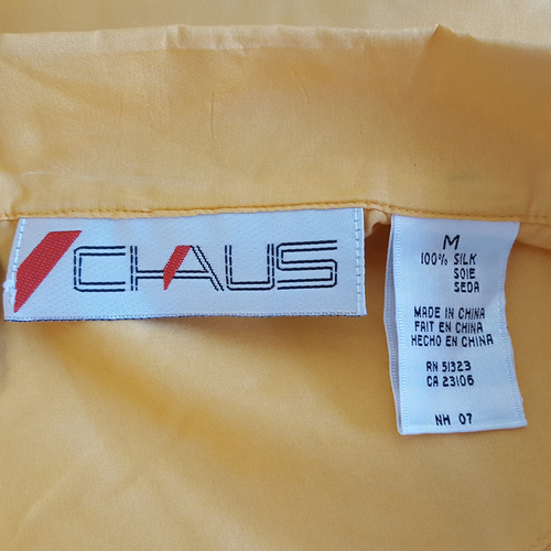 Vtg Chaus 100% Silk Blouse Size M Mustard Yellow Camp Collar Short Sleeve Boxy - Picture 5 of 6