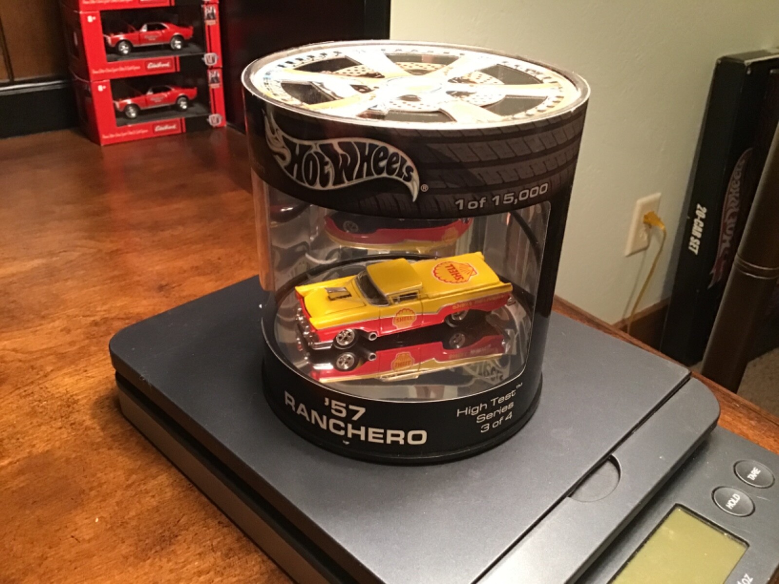 HOT WHEELS OIL CAN '57 1957 RANCHERO SHELL HIGH TEST #3 OF 4 YELLOW 1/ ...