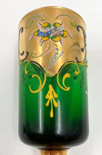Juego de copas y campanas de cristal de Murano flores de oro verde cristal artístico vintage T2140 CG55 - Imagen 7 de 14
