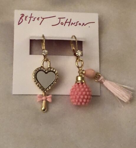 Betsey Johnson Sweetheart Swoon Mirror & Perfume Mismatch Drop Earrings NWT