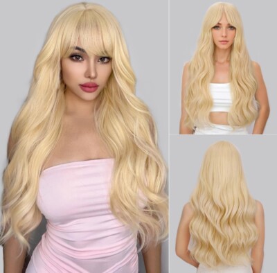 Blonde Wig with Bangs, Heat Resistant Synthetic Wigs 23 Inches