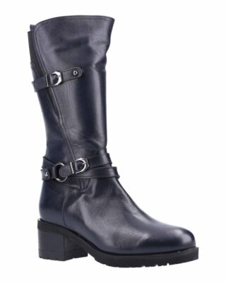 Riva Paphos Ladies Womens Black Leather Mid Calf Biker Boots Zip Size 39  42