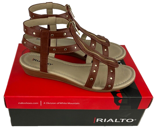 RIALTO Gidget Cognac Zippered Studded Gladiator Style Sandals Size 8 M - Picture 3 of 5