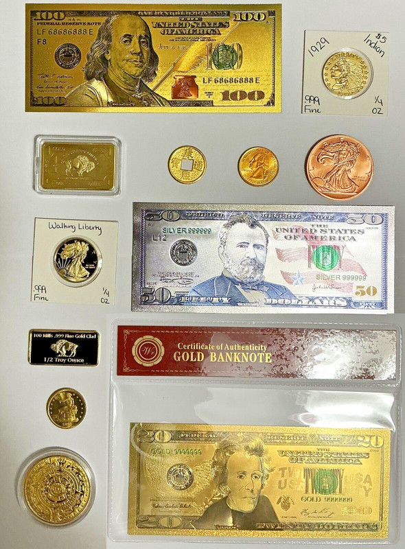✯ 12 Piece ESTATE LOT ✯ GOLD SILVER COPPER LOVERS MIXED BARS TOKENS BILLS ✯ b