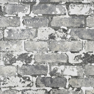 Brickwork white gray Exposed faux distressed brick Wallpaper loft 3D IR70200