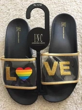 Women's NWT INC International Concepts Rainbow Love Clear Slippers Size XL