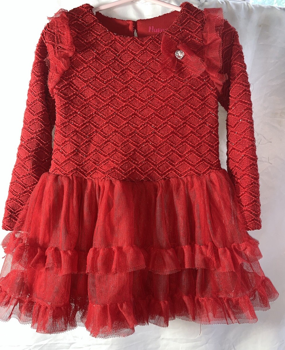 Nanette Girls Toddler Holiday Red Long Sleeve Tutu Dress Sz 3T