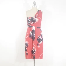 Elie Tahari Dress Red Floral Stretch Silk Draped One-Shoulder Sheath Mini