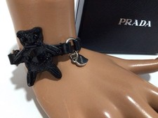 PRADA “BEAR” BLACK CRYSTALS SAFFIANO LEATHER BRACELET  -  Prada Box