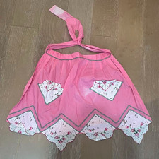 Vintage Pink Sheer Hostess Half Apron Floral Rose Scalloped Trim Handmade