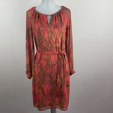 Banana Republic Heritage Womens Red Ikat Dress Size 0 Chiffon Belted