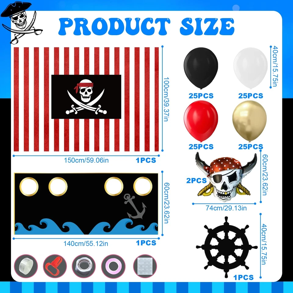 105 peças kit de decoração de festa navio pirata Halloween inclui fundo de caveira... - Imagem 2 de 4