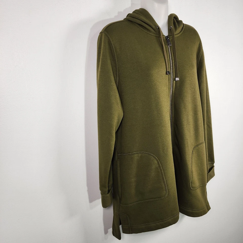 Isaac Mizrahi Live! Sudadera con capucha para mujer SOHO con cremallera trasera felpada frontal camuflada verde mediana Foto 4 de 4