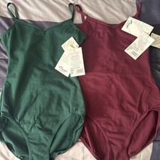 TWO NEW Capezio Cotton Camisole Leotard Bodysuit Burgundy  Green Small