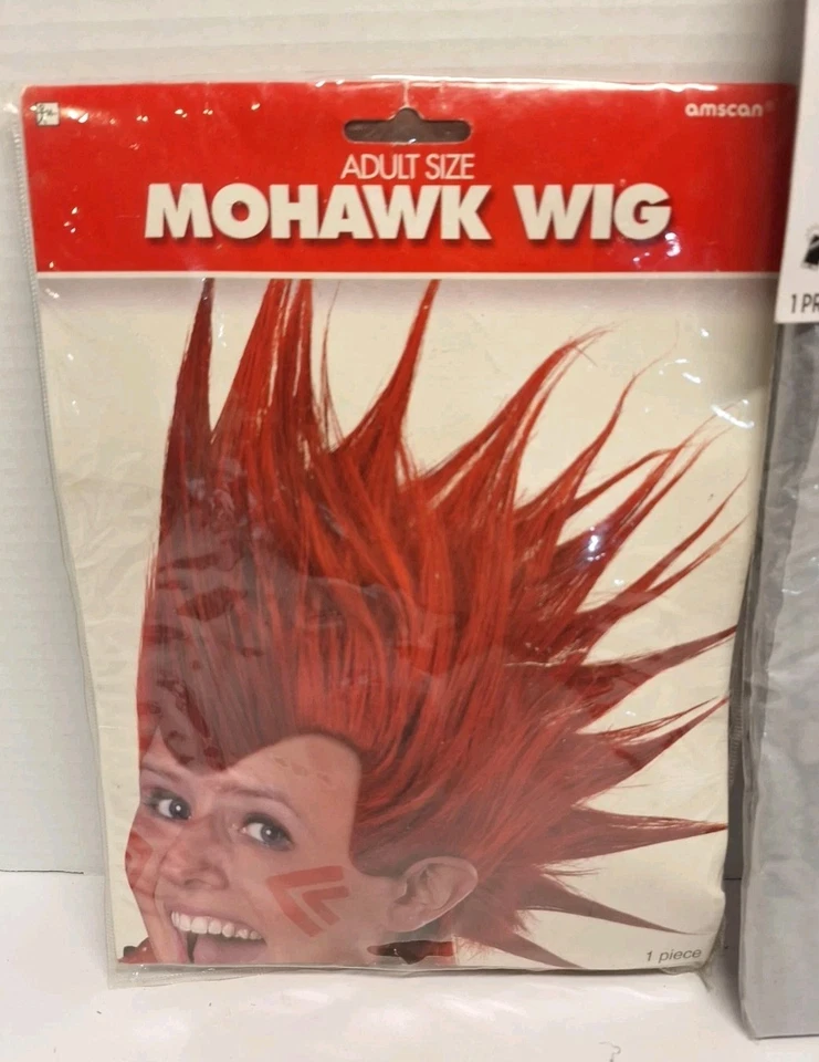 Juego de peluca/guanteras largas mohawk rojas. Adulto Talla Única ¡Nuevo! Foto 2 de 3