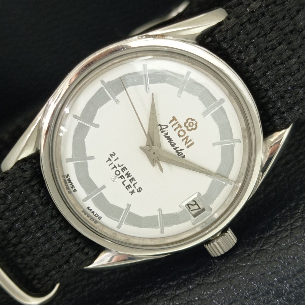 TITOFLEX WHITE VINTAGE TITONI MENS AIRMASTER WATCH HAND-WINDING a705138-1 SWISS - vintagewatches.pk