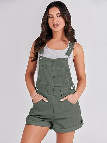 ANRABESS OVERALL DAMEN SOMMER LOOSE FIT SHORTS DENIM STRAMPLER S - ARMY GRÜN - Bild 5 von 5