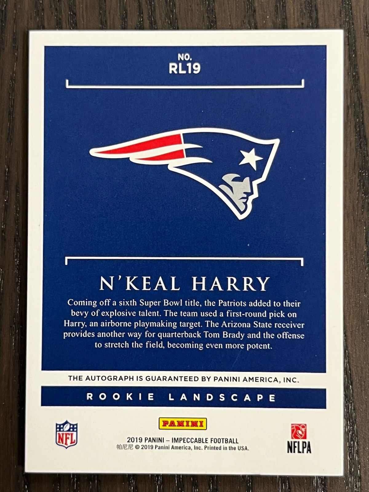 2019 Impeccable N'Keal Harry Rookie Landscape Rookie Auto /75 Brady Patriots view 3