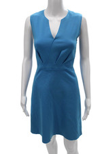 Elie Tahari Women Sheath Dress Blue V-Neck Sleeveless Knee Length Size 4