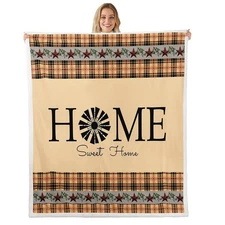 Primitive Country Farmhouse Throw Blanket, Windmill Decor Fleece Blanket Thro...