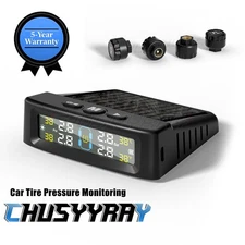 Wireless Solar TPMS LCD Car Tire Pressure Monitoring System W/4 External Sensors