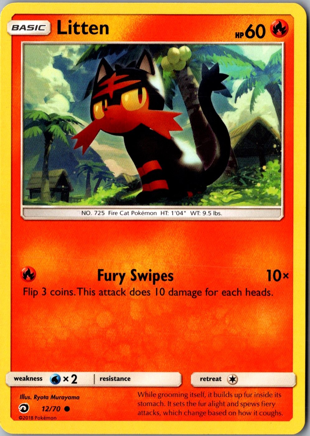 Litten 12/70 Common Dragon Majesty Lightly Played Pokemon Card Starter