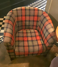Two X Tartan Fabric Upholstered Tub Accent Chair with Arms 73x50 Sold as a pair