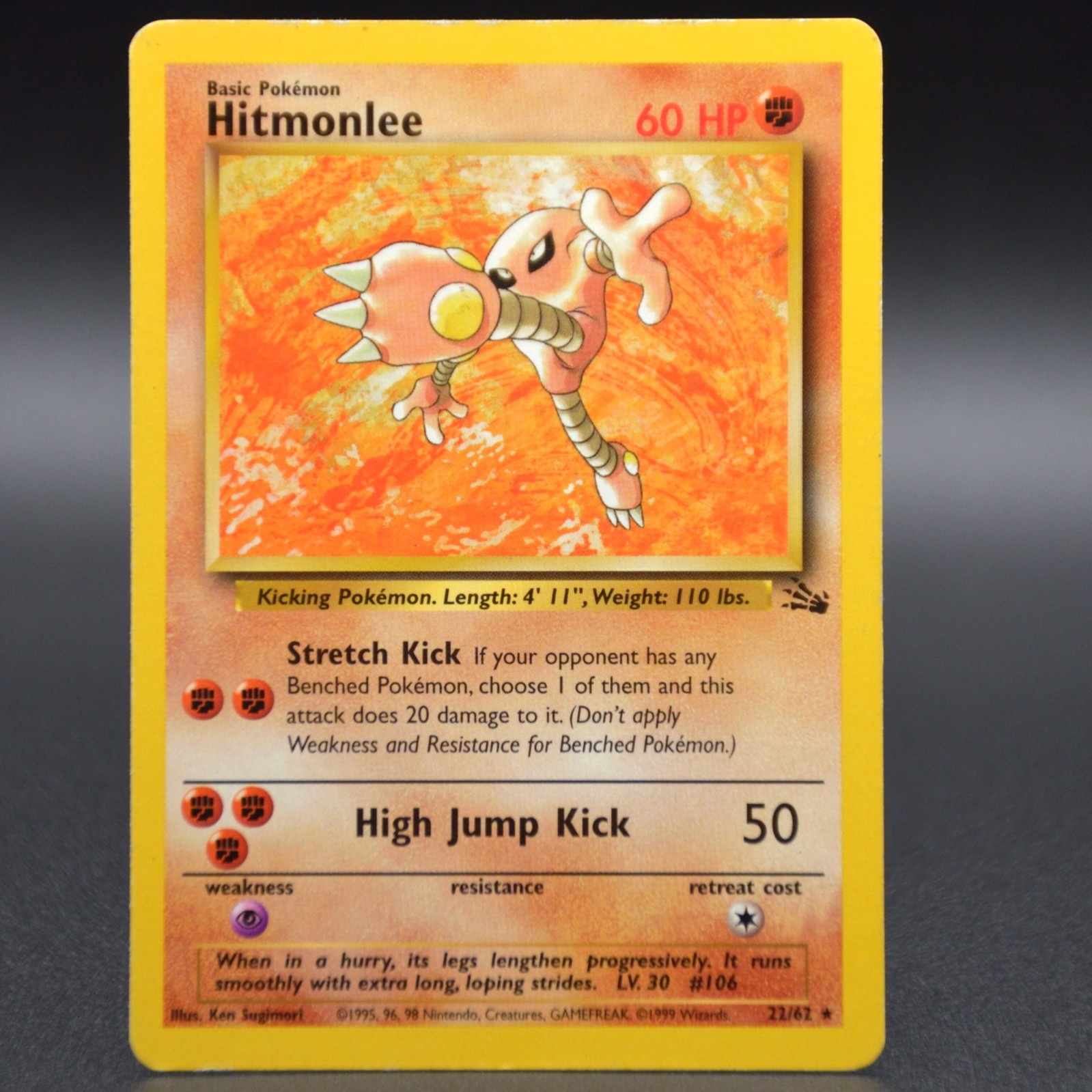Hitmonlee 22/62 Pokémon TCG Fossil Unlimited WOTC Vintage Card English 1999 MP