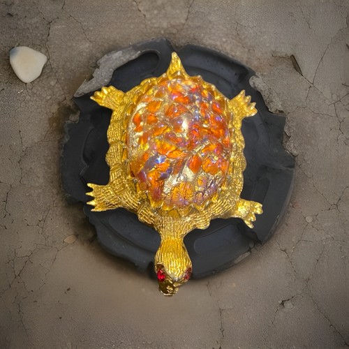 Vintage 11th CO Textured Rhinestone Turtle Signed Brooch 1960 - Picture 4 of 5