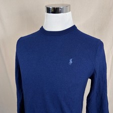 Polo Ralph Lauren Medium Slim Fit Sweater Merino Wool Silk Navy Blue Crewneck