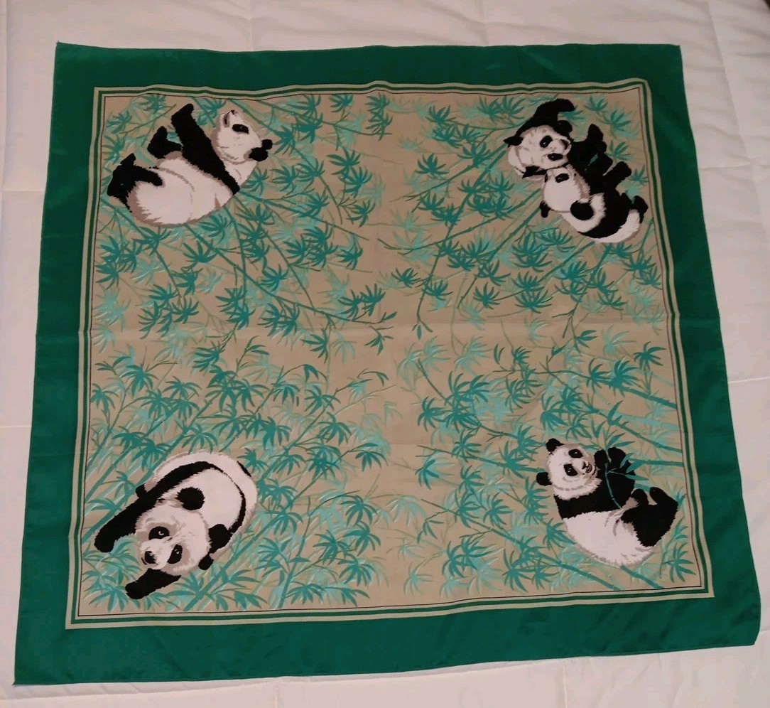 Aqua Green Panda Bamboo Polyester Scarf 29x30 Soft Stylish Cute