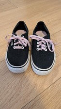 kids Size 13 Lace Up Vans- Trainers Shoes Black with Cat On The Tongue Used