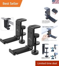 Black 2-Pack Headphone Stands with Built-in Cable Clips for Tidy Desks