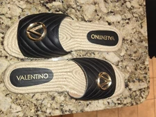 Valentino by Mario Valentino Clave Espradille Slide Sandals Black Size 10 🎁 NIB