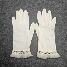 Vintage Van Raalte Cream/White Nylon Gloves 7 Wrist Length Hand Sewn