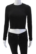 Reformation Womens Ribbed Crew Neck Long Sleeve Cropped Top Black Size XS