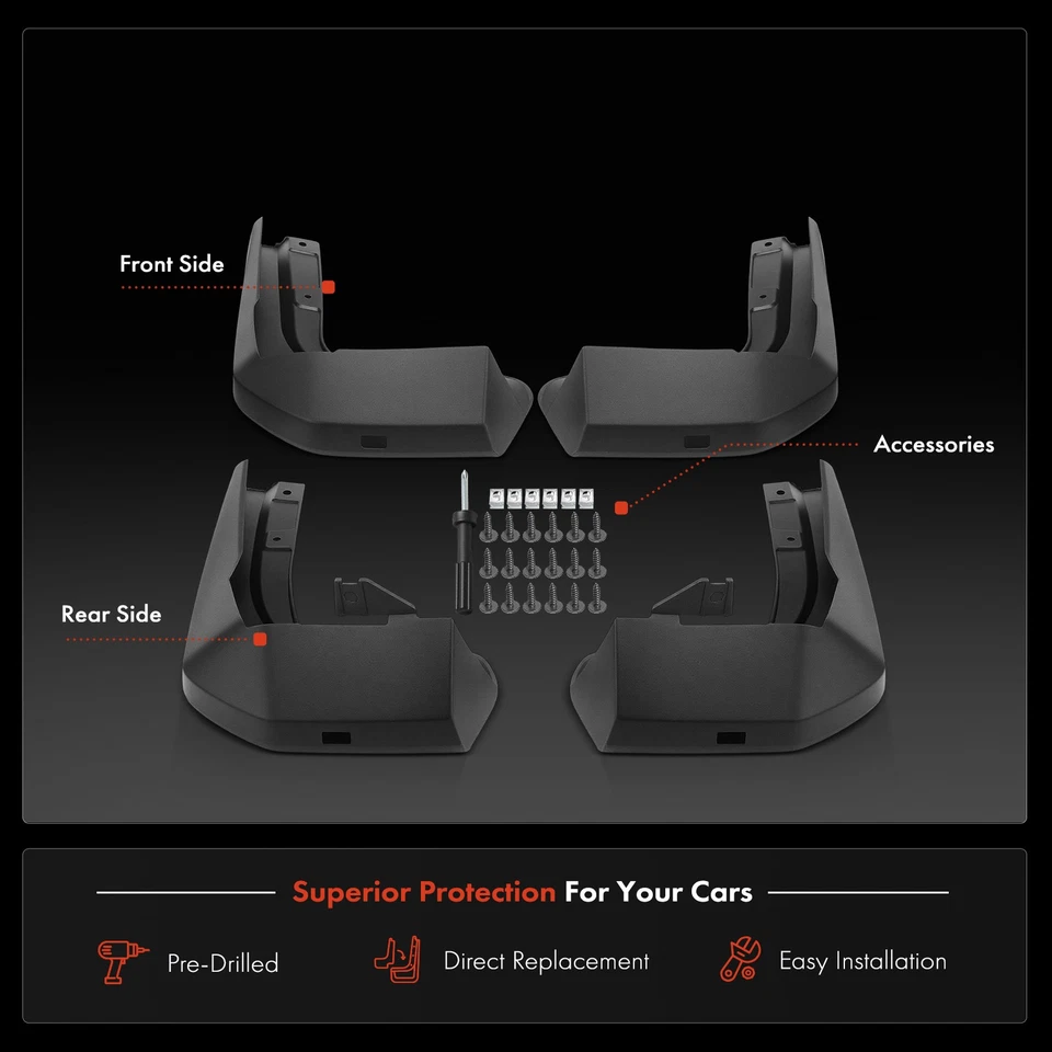 4Pcs Front & Rear Side Splash Guards Mud Flaps for Acura MDX 2022 2023 2024 2025 - Image 4 of 4