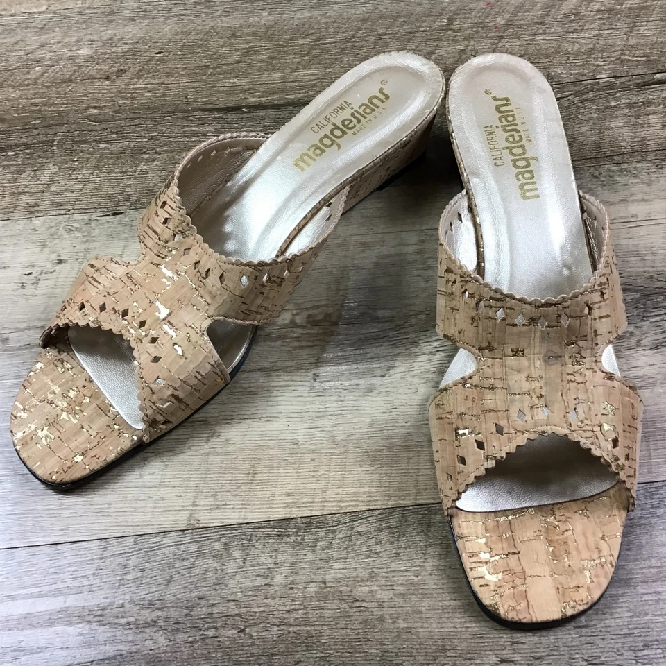 Magdesians Women's Size 11 N Beige Leather Cork Look Wedge Sandals - Image 3 of 4