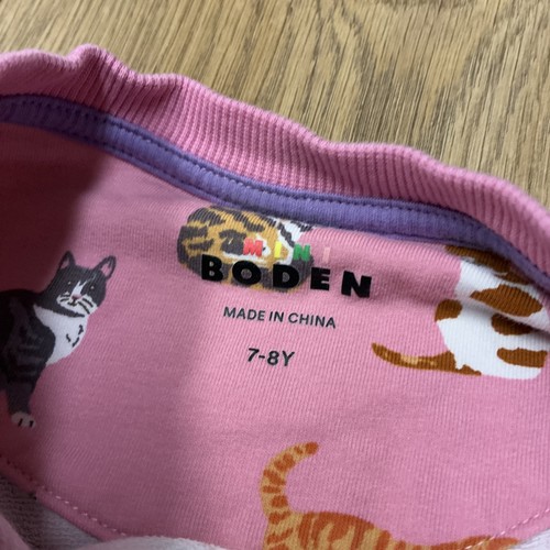 Mini Boden Niñas Rosa Gato Vestido Manga Larga Talla 7/8 Mezcla Algodón - Imagen 2 de 5