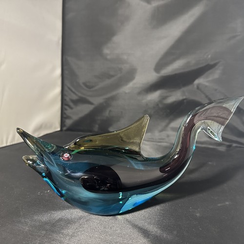 Large Stunning MUrano Art Glass Sommerso w/ Millefiori eyes Blue Purple Yellow - Picture 5 of 24