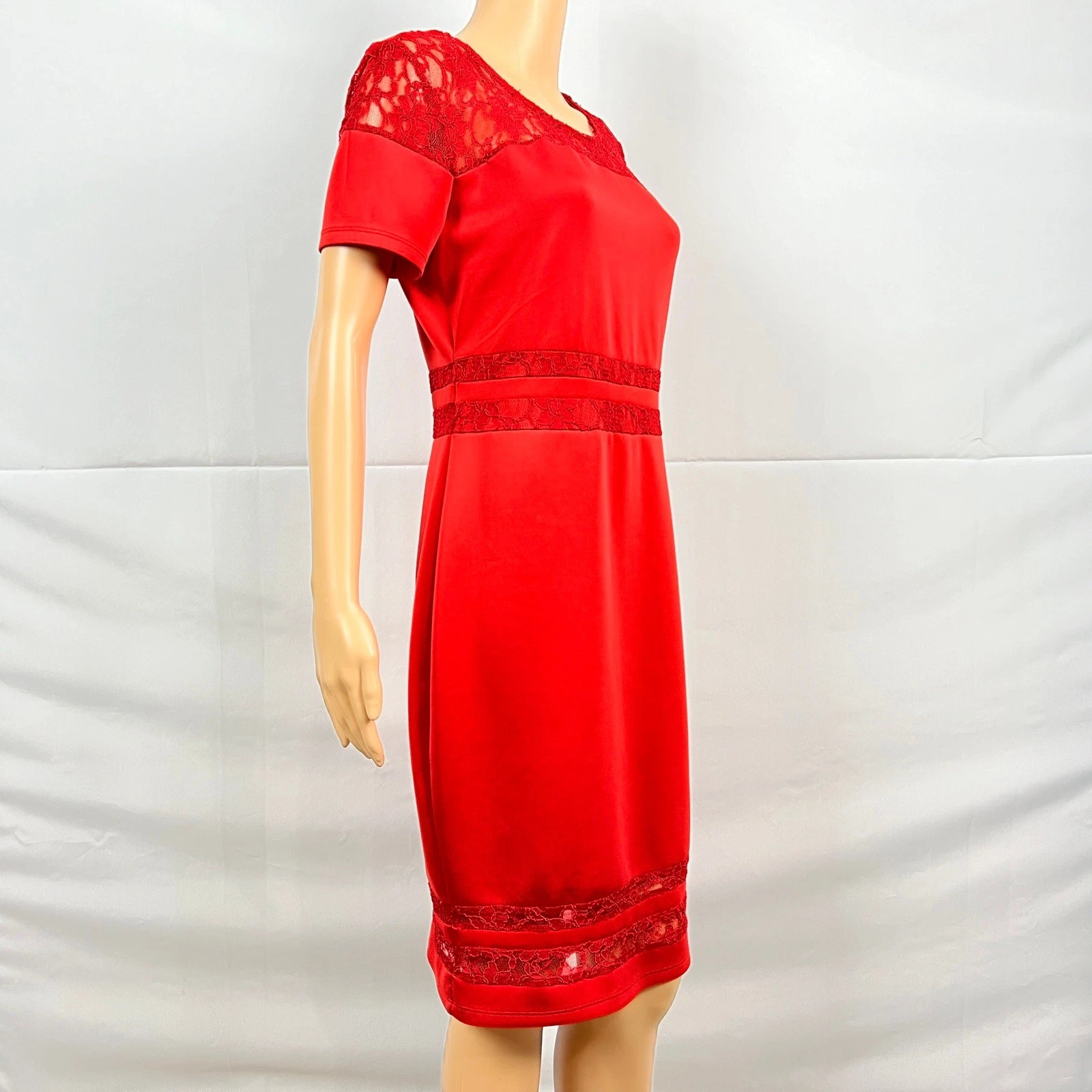 VETEMENTS Abito tubino Belle & Sky GRANDE rosso brillante bordo pizzo carriera lavoro festa