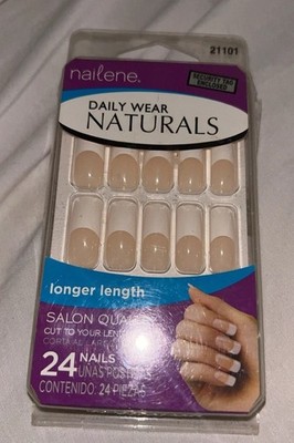 Nailene Daily Wear Naturals French Tip Nails 24ct Longer Length NEW 21101