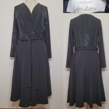 Yours London Curve Dress Black Sequin Faux Wrap Skater Long Sleeve Size 20
